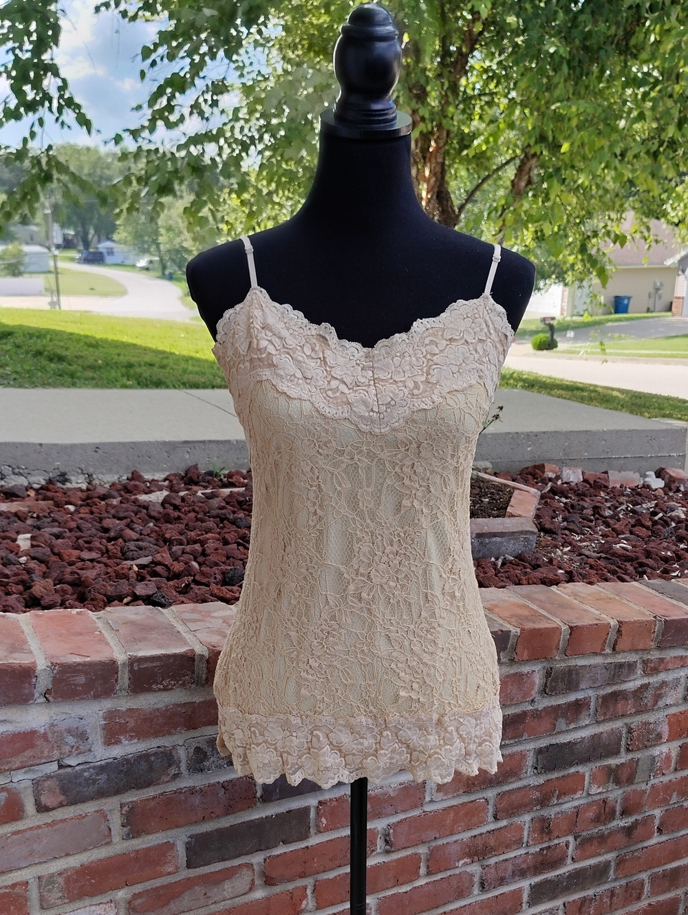 Vintage Studio Y Lacey Floral Babydoll Cami Tank Top Size L Romantic Y2K 90s